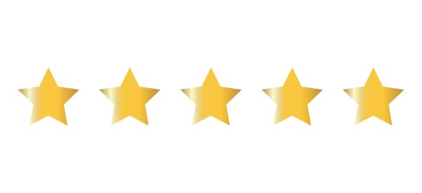 五个金色的星星质量图标孤立的白色背景图片下载