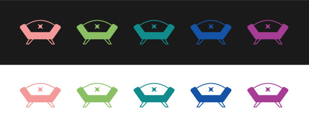 设置沙发图标孤立在黑色和白色图片下载