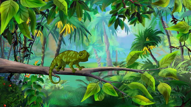 雨林中的绿色变色龙图片下载