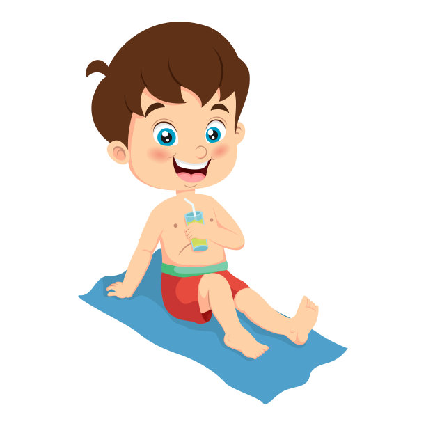 可爱的小男孩卡通日光浴毛巾图片下载