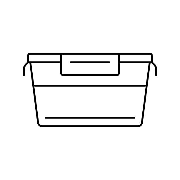塑料食品容器线性图标矢量插图图片下载