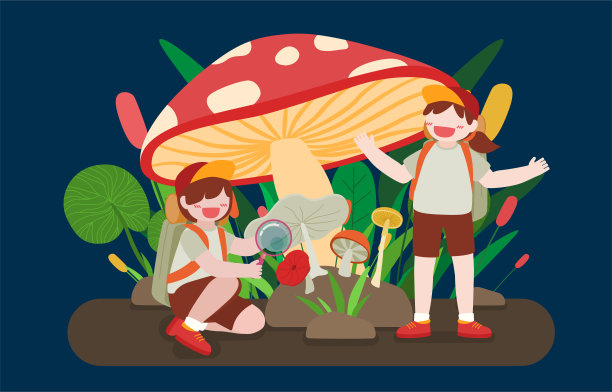 可爱的孩子们玩大蘑菇卡通矢量图片下载