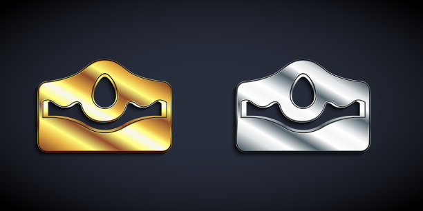 金色和银色痤疮图标孤立的黑色图片下载