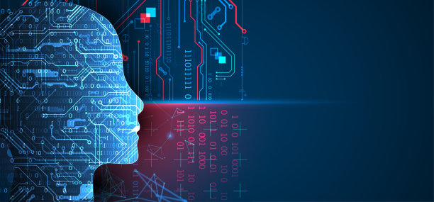 人工智能。技术背景，一个男人的剪影。大数据的概念。机网络的想法。图片下载