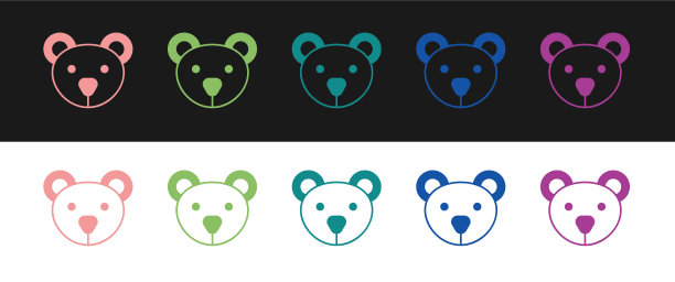 设置泰迪熊毛绒玩具图标孤立的黑色图片下载