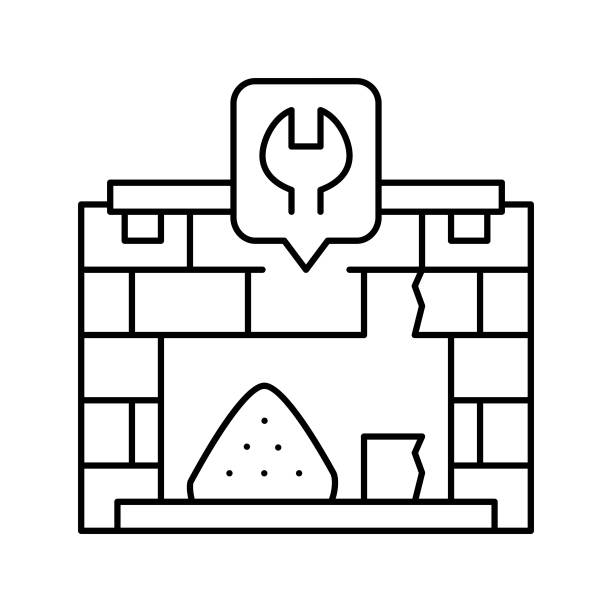 壁炉维修线图标矢量插图图片下载