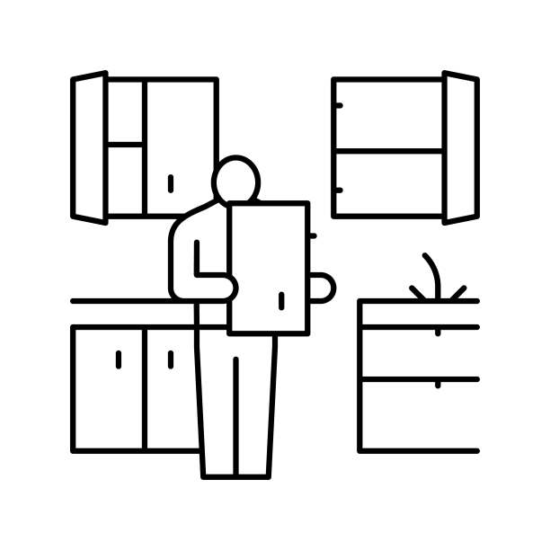 厨房翻新线图标矢量插图图片下载