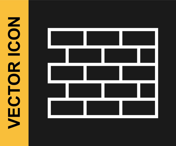 白线砖图标孤立在黑色上图片下载