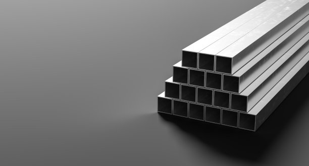 深色背景下的金属型材，用于结构加固的钢型材，3D图图片下载