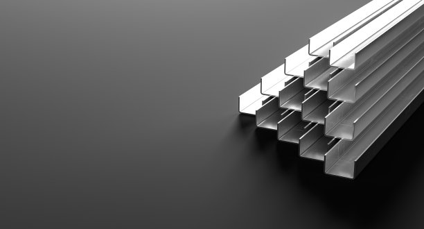 深色背景下的金属型材，用于结构加固的钢型材，3D图图片下载