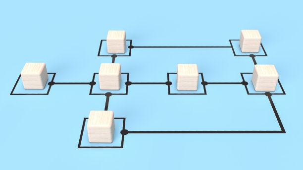 图蓝色背景上的木立方体用于业务概念三维渲染图片下载
