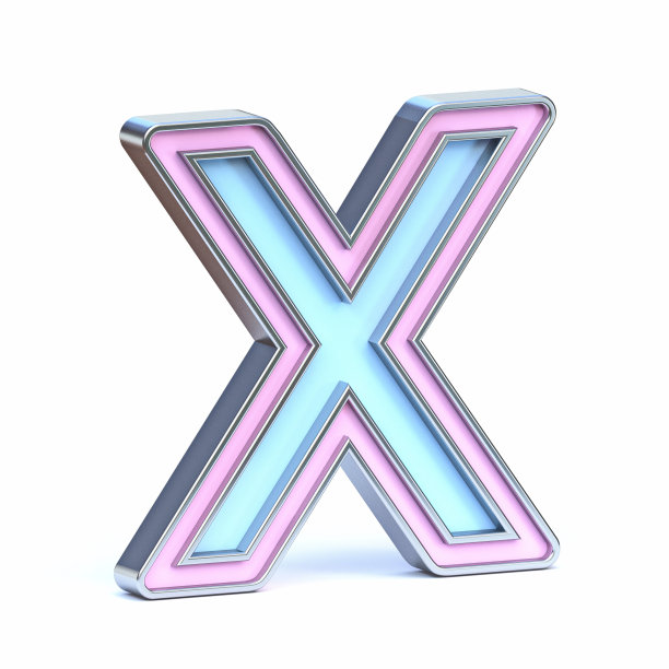 蓝色和粉红色金属字体字母X 3D图片下载