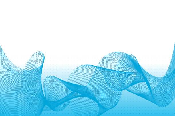 蓝色抽象波浪线模拟白色背景上的流体，带有蓝色梯度和圆点图案，非常适合技术、音乐、科学和数字世界图片下载