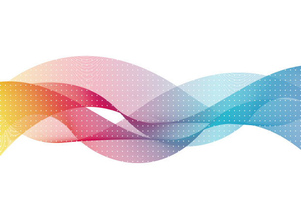 色彩丰富的抽象波浪线水平流动在白色背景与点模式，理想的技术，音乐，科学和数字世界图片下载
