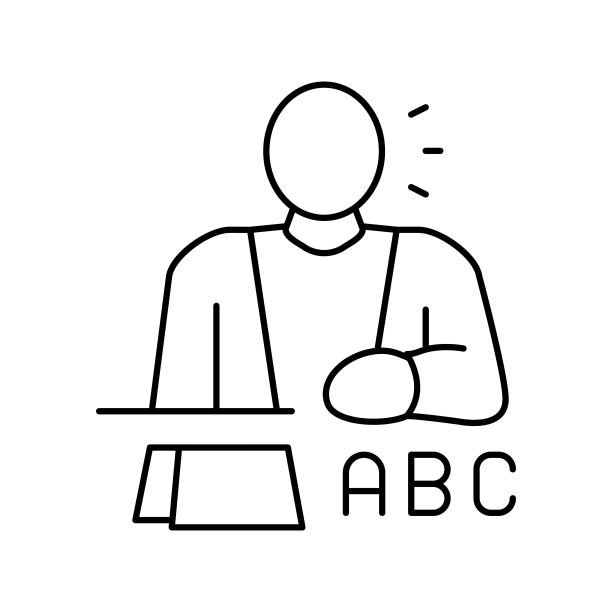 学习英语直线图标矢量插图图片下载