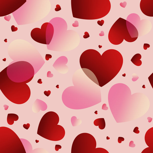 情人节。红色和粉红色玫瑰梯度心在黑色背景无缝背景。心纹理无缝的爱的背景与红色的心图片下载