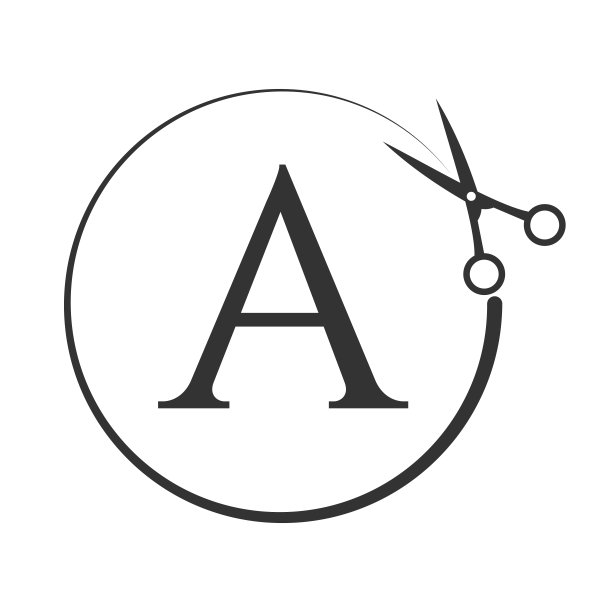 沙龙和理发标志上的字母A标志。剪刀图标与标志类型概念图片下载