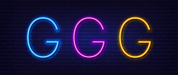 首字母G图标。行排版字符符号。霓虹灯线条效果。向量图片下载
