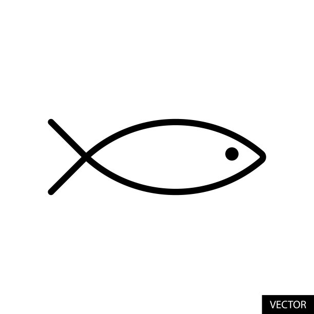 鱼矢量图标在线条风格设计的网站设计，应用程序，UI，孤立的白色背景。可编辑的中风。EPS 10矢量插图。图片下载