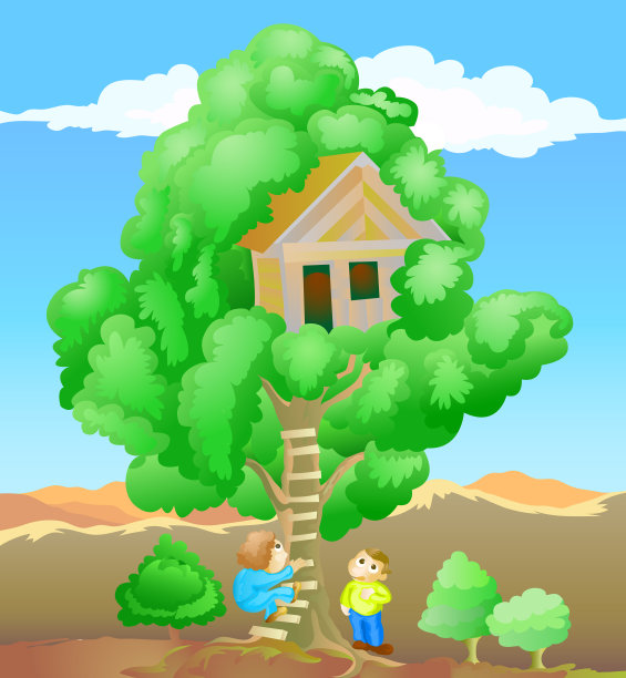 孩子们在树屋上玩耍图片下载