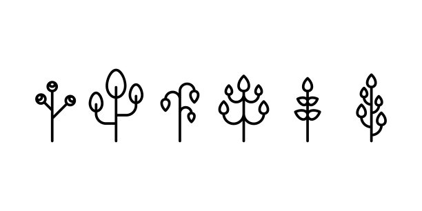 几何叶子形状图标集。极简主义的叶子象征。黑色的轮廓。矢量插图，平面设计图片下载