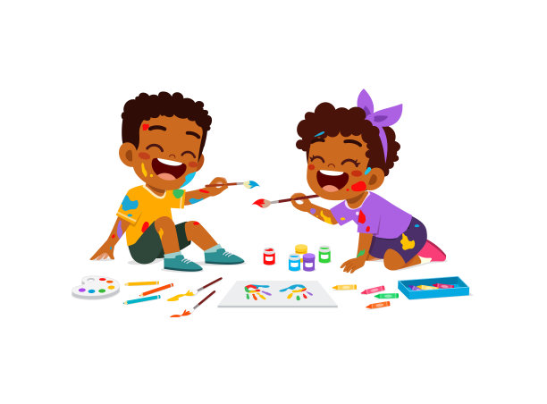 小孩用手戳画画图片下载