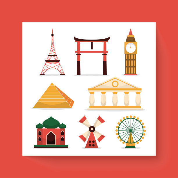 亚洲地标，历史城市建筑和建筑向量图片下载