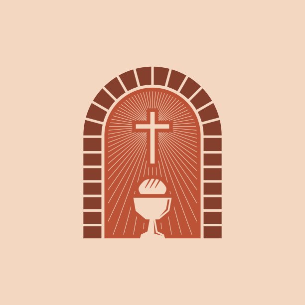 基督教的插图。十字架，圣杯和面包。图片下载