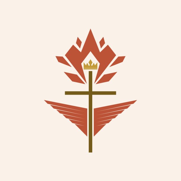 基督教的插图。十字架和灵魂的翅膀，火焰和王冠。图片下载