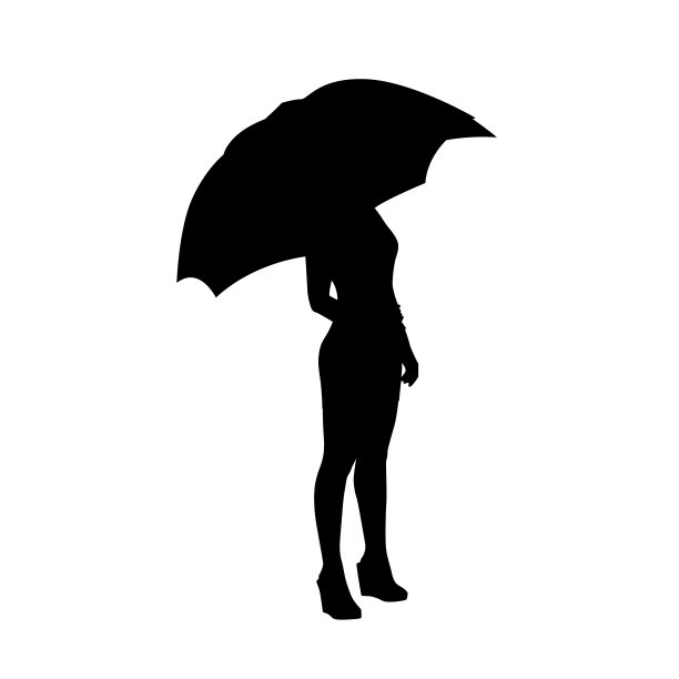 女人站着，拿着伞，孤立的矢量轮廓。网格的女孩图片下载