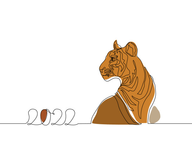 虎一线画风野生动物轮廓图片下载