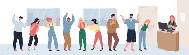 卡通人物的扁平队列咄咄逼人图片下载