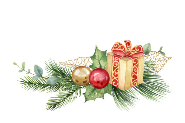 水彩圣诞卡与礼物盒图片下载