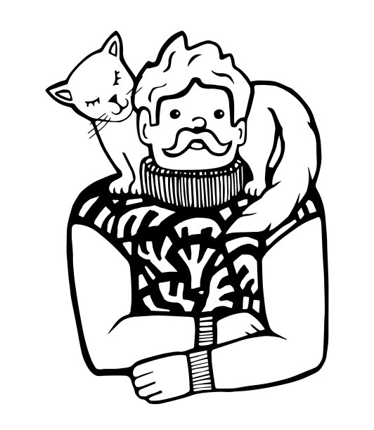 一个留着胡子的男人穿着毛衣，还带着一只猫图片下载