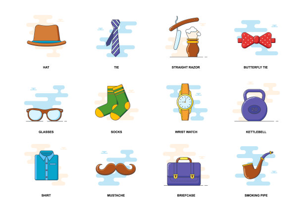 父亲节网页概念描平线图标集图片下载