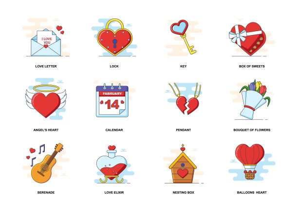 情人节概念画平线图标集图片下载