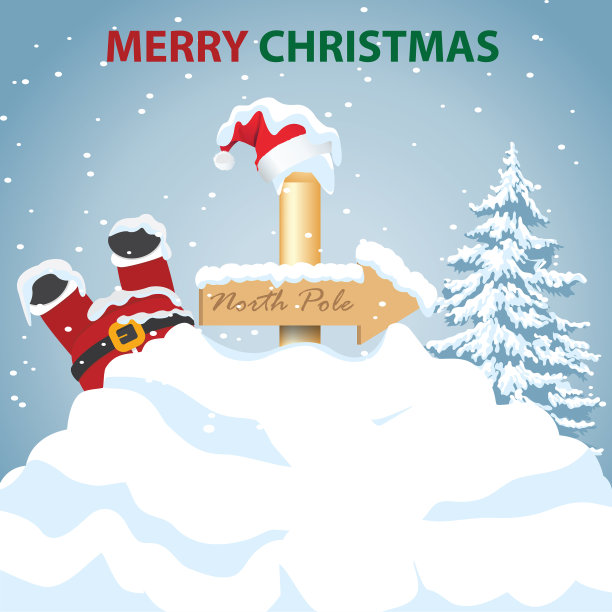 快乐的圣诞老人滑雪与北极袋图片下载