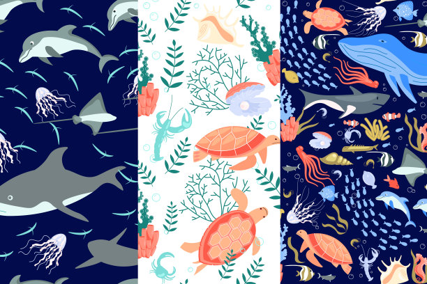 一套无缝内衣图案与海床和珊瑚礁生活图片下载