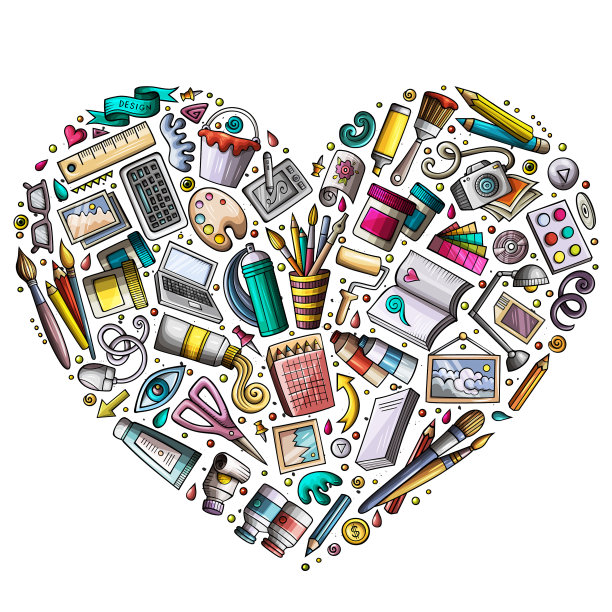 一套艺术和设计卡通涂鸦对象图片下载