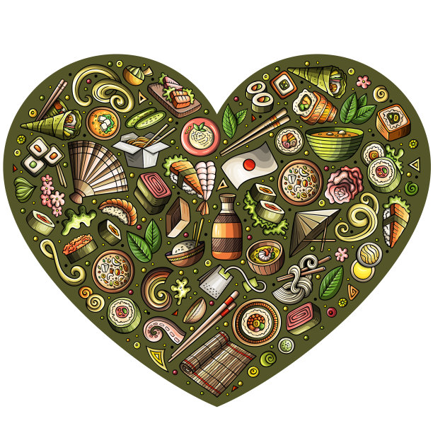 一套日本食品卡通涂鸦物体符号图片下载