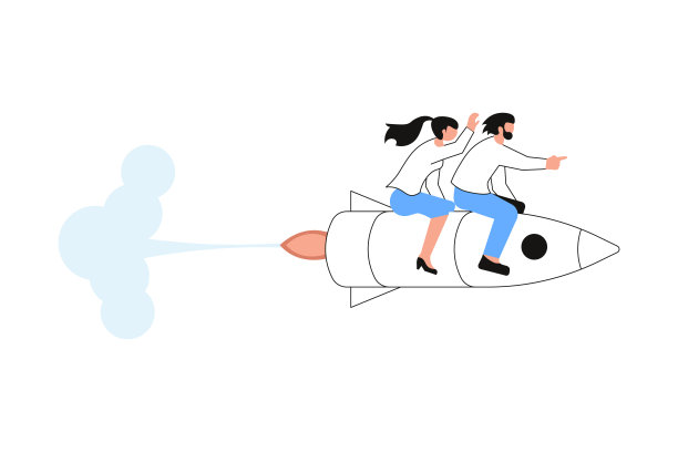 抽象的横向概念与业务团队和宇宙飞船图片下载