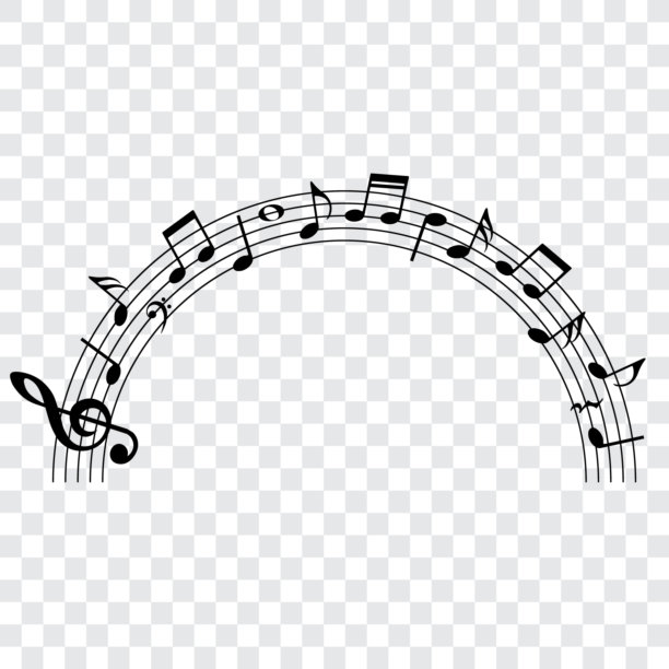 音符彩虹，圆与音符的一半，矢量插图。图片下载