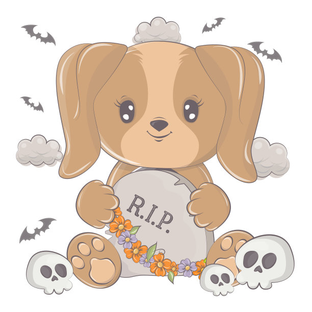 带有卡通头骨的万圣节狗。图片下载