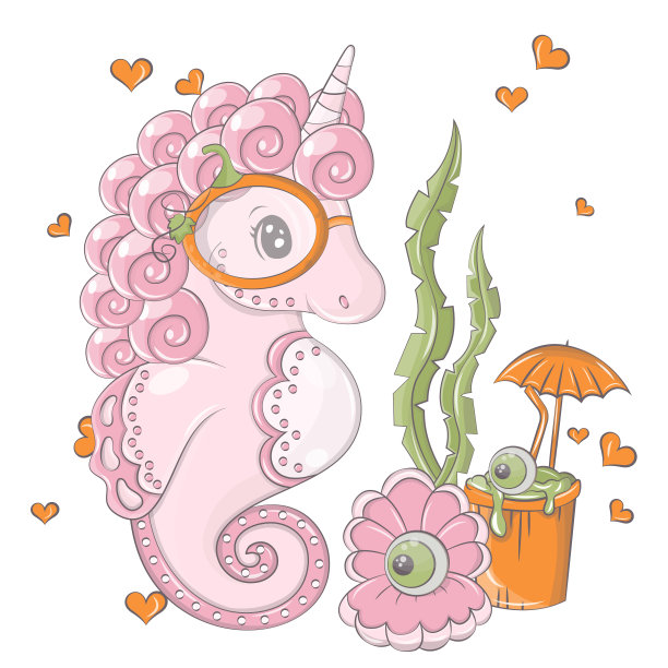 卡通海马配南瓜鸡尾酒。图片下载