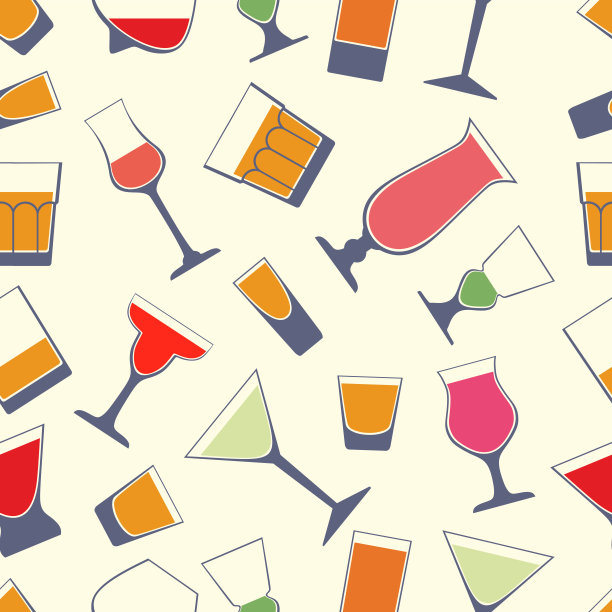 不同类型的鸡尾酒杯无缝图案。各种鸡尾酒杯。用来装酒的酒杯类型。图片下载