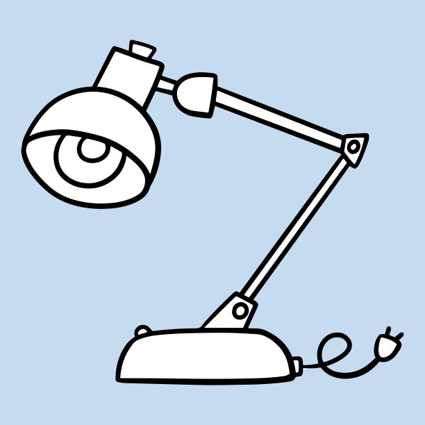 时尚的家庭和办公室台灯，卡通风格的绘图，矢量单色图片下载