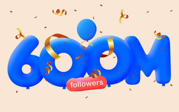 有6亿粉丝的横幅感谢3d蓝色气球和五彩缤纷的彩纸。矢量插图3d数字社交媒体6亿粉丝谢谢图片下载
