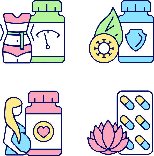 食品补充剂RGB彩色图标集图片下载