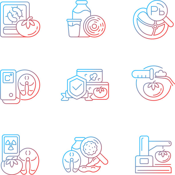 食品分析梯度线性图标集图片下载