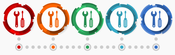 服务，工具概念矢量图标集，现代设计抽象web按钮5种颜色选项，信息图表模板图片下载